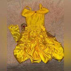BiBei Beininu Disney Princess Belle dress/gloves/crown/wand,size 4,color yellow
